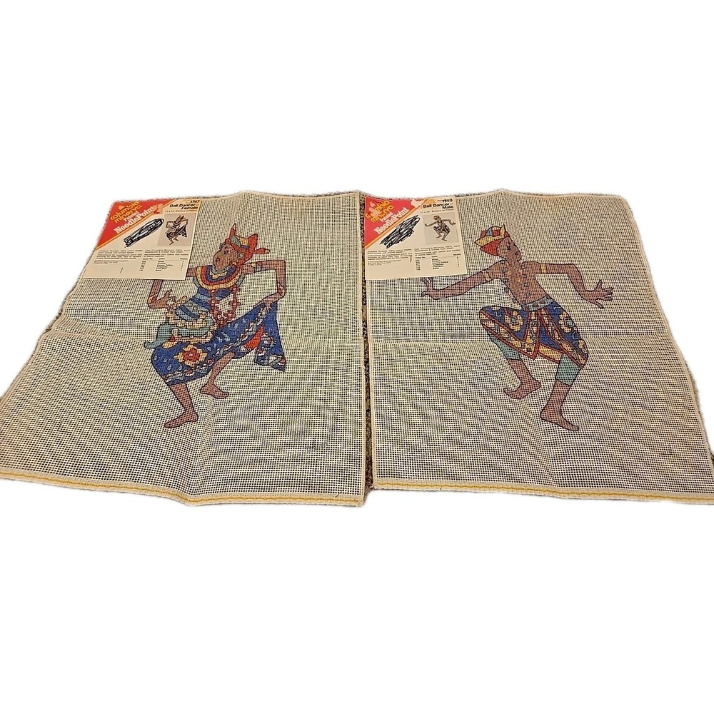 Vintage Columbia Minerva Bali Dancer Needlepoint Canvas Set Male Female 1747 48